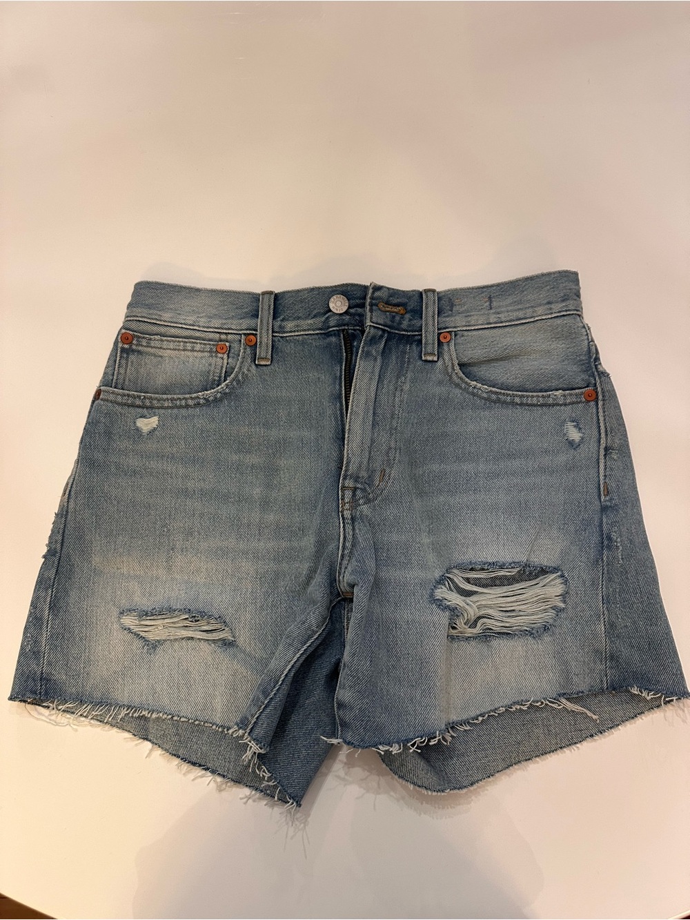 Madewell Light Blue Distressed Denim Shorts